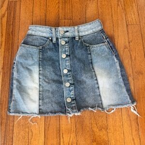 PacSun Two-Tone Blue Button-Front Denim Mini Skirt